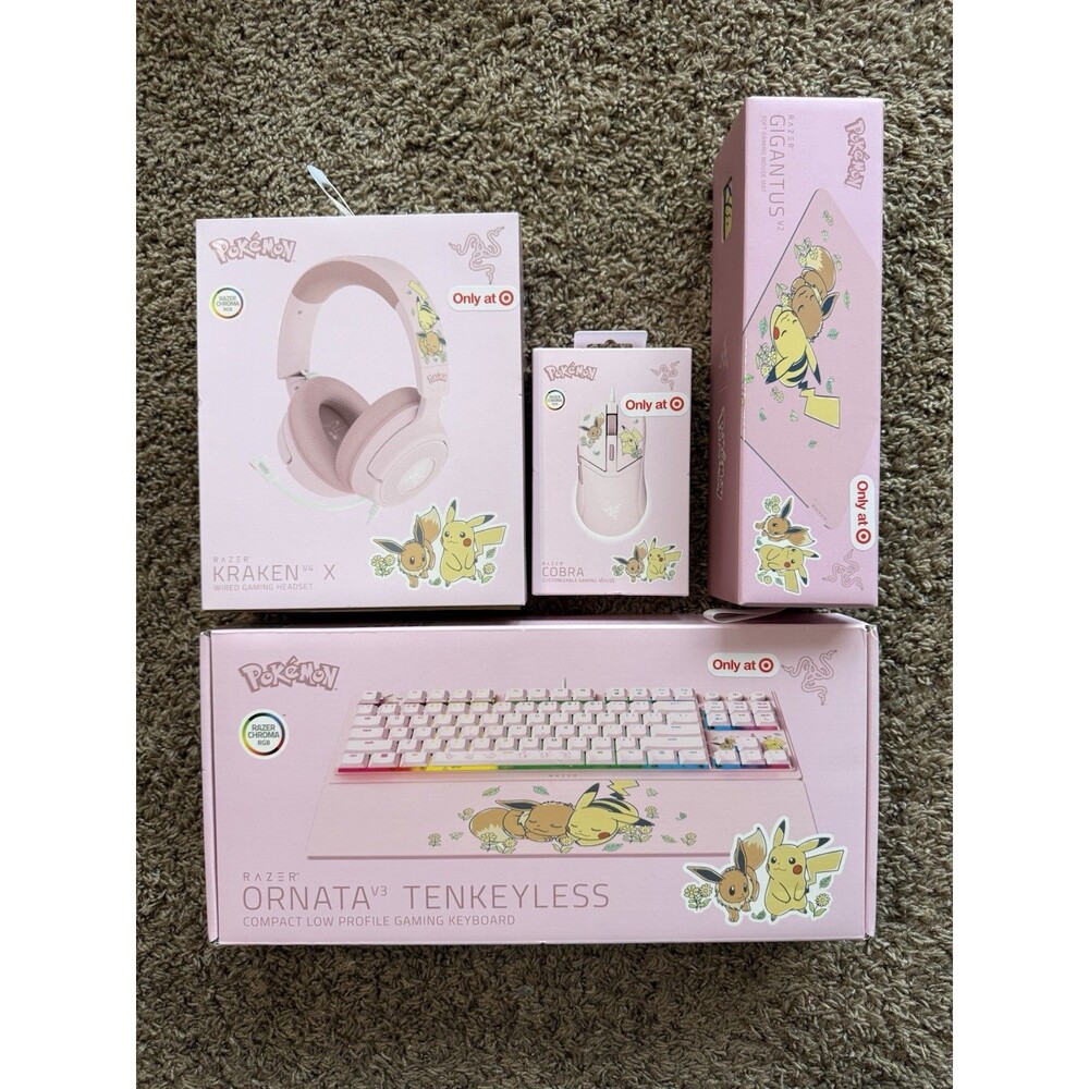 🔥NEW🔥Pokemon x Razer Full Set: Keyboard, Headset, Mouse, Pad, Pikachu & Eevee